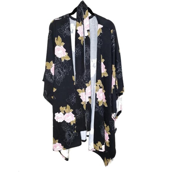 NEW NWT Lularoe Savannah Soft Knit Belted Kaftan Black Floral Pink S/M L/XL - Picture 6 of 8